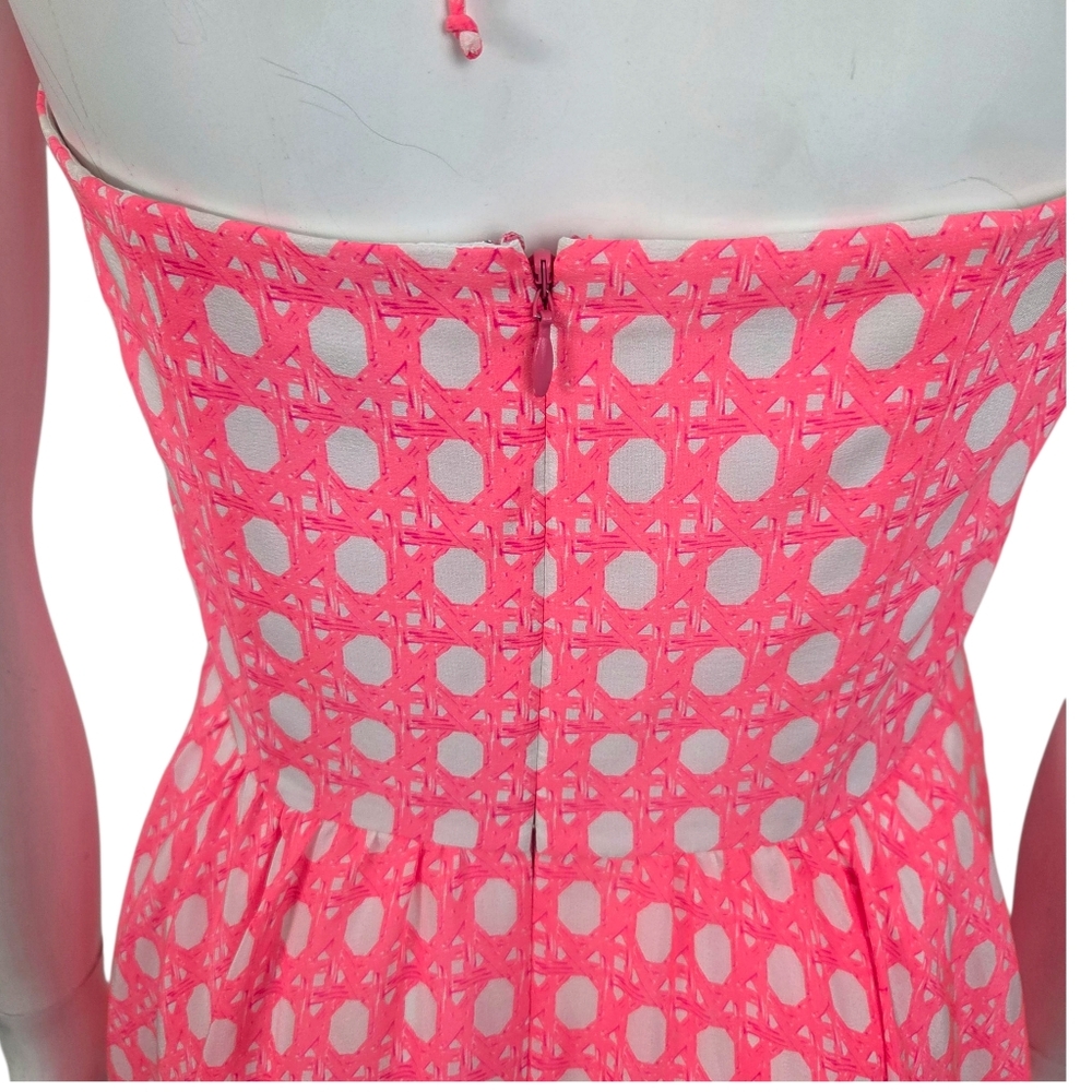 Vineyard Vines 100% Silk Halter Dress Womens 2 Pink White A-line Preppy Feminine - Picture 4 of 12
